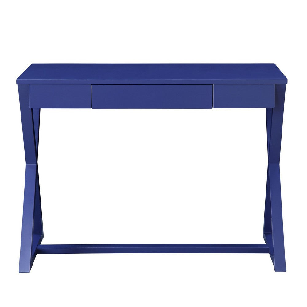 Writing Desk with X Base and 1 Center Drawer Blue By Casagear Home BM251326