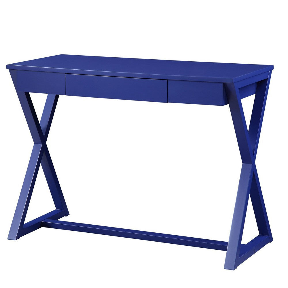 Writing Desk with X Base and 1 Center Drawer, Blue By Casagear Home