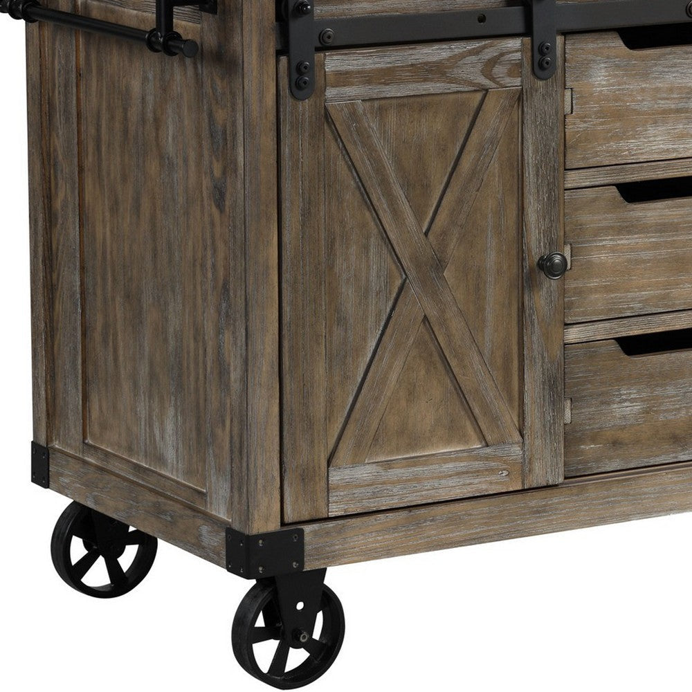 Kitchen Island with 3 Drawers and Barn Sliding Brown By Casagear Home BM251329