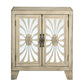 Console Table with 2 Glass Doors and Floral Motif Antique White By Casagear Home BM251335