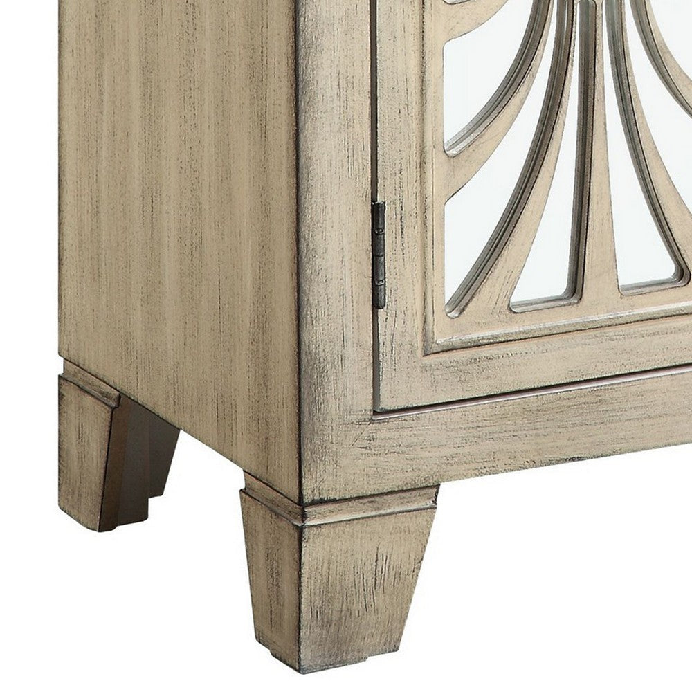 Console Table with 2 Glass Doors and Floral Motif Antique White By Casagear Home BM251335