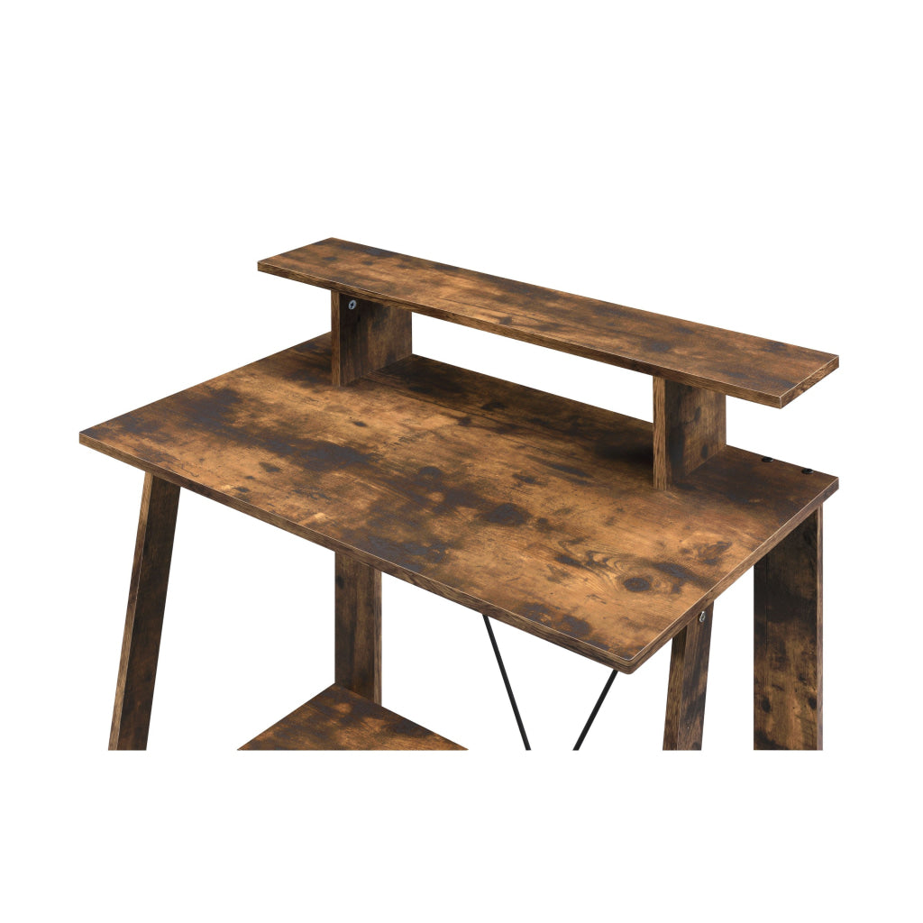 Writing Desk with V Shaped Frame Weathered Oak and Black By Casagear Home BM251345