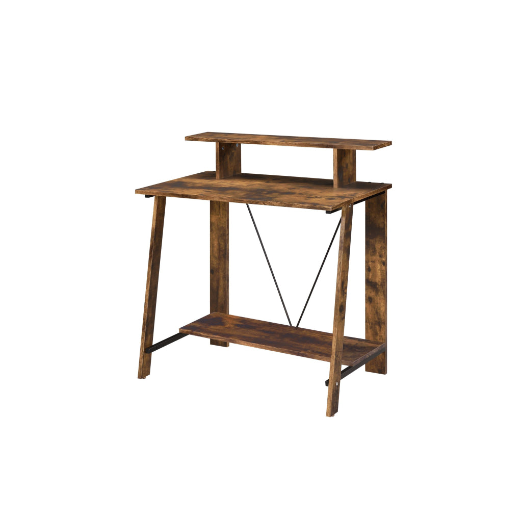 Writing Desk with V Shaped Frame Weathered Oak and Black By Casagear Home BM251345