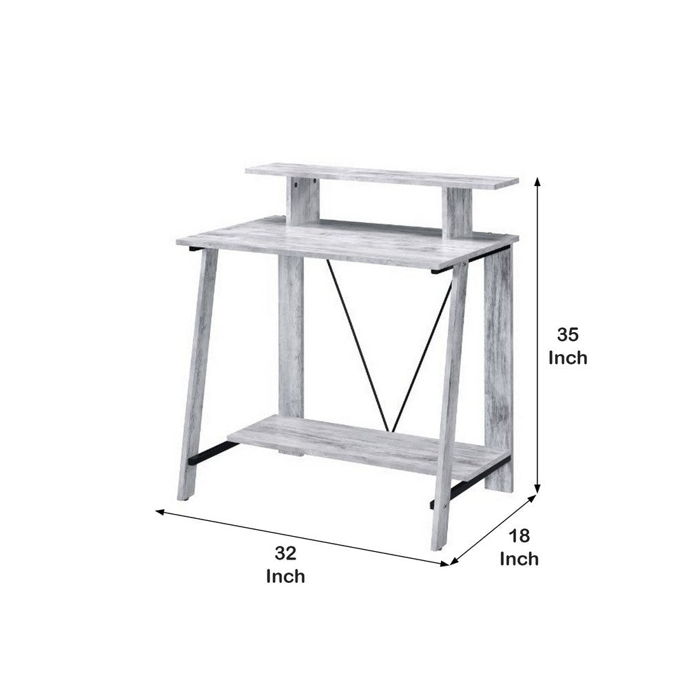 Writing Desk with V Shaped Frame Antique White and Black By Casagear Home BM251346