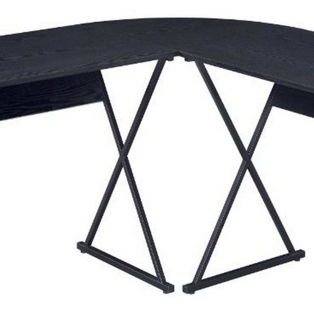 Writing Desk with L Shaped Top and S-Shaped Base Black By Casagear Home BM251357