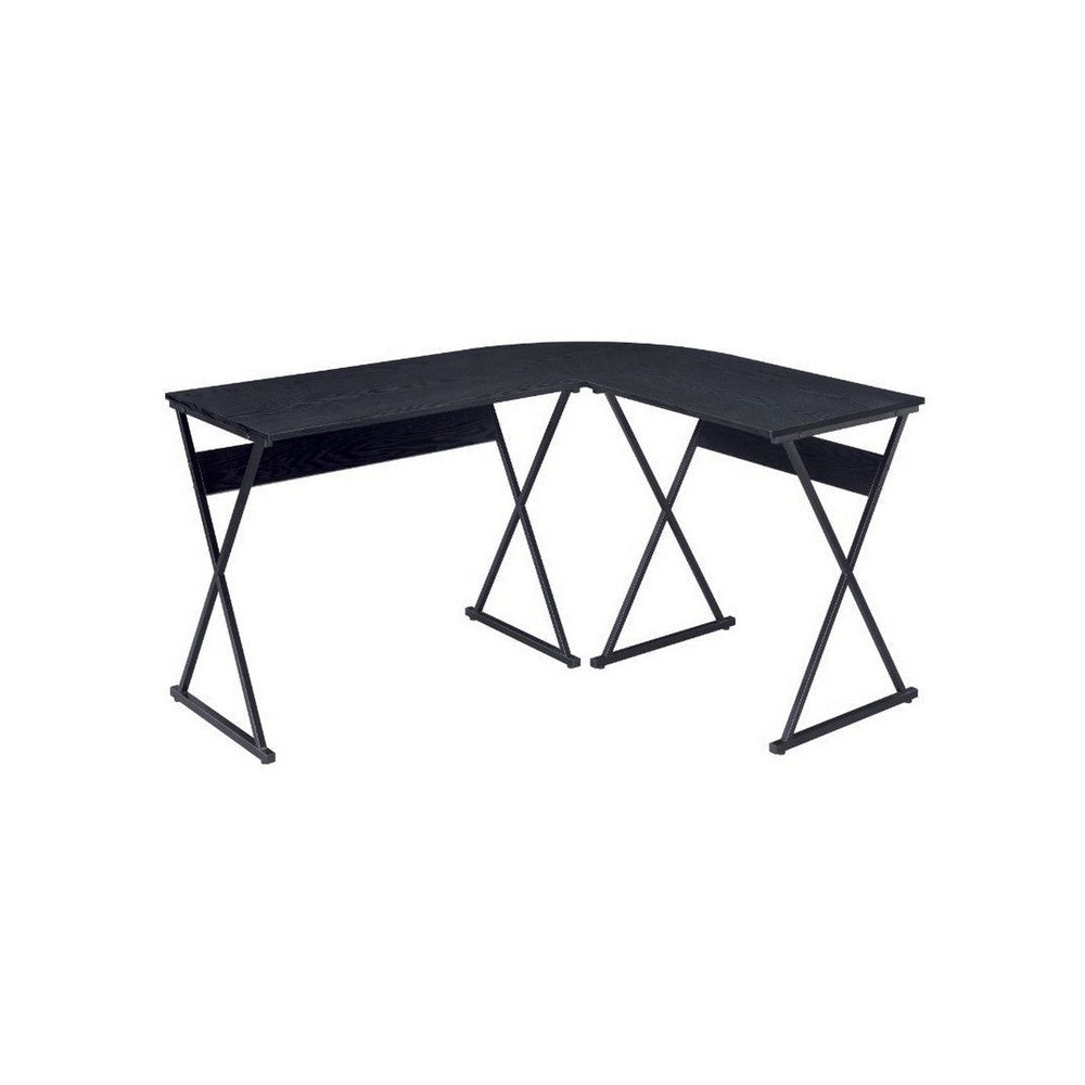 Writing Desk with L Shaped Top and S-Shaped Base , Black By Casagear Home