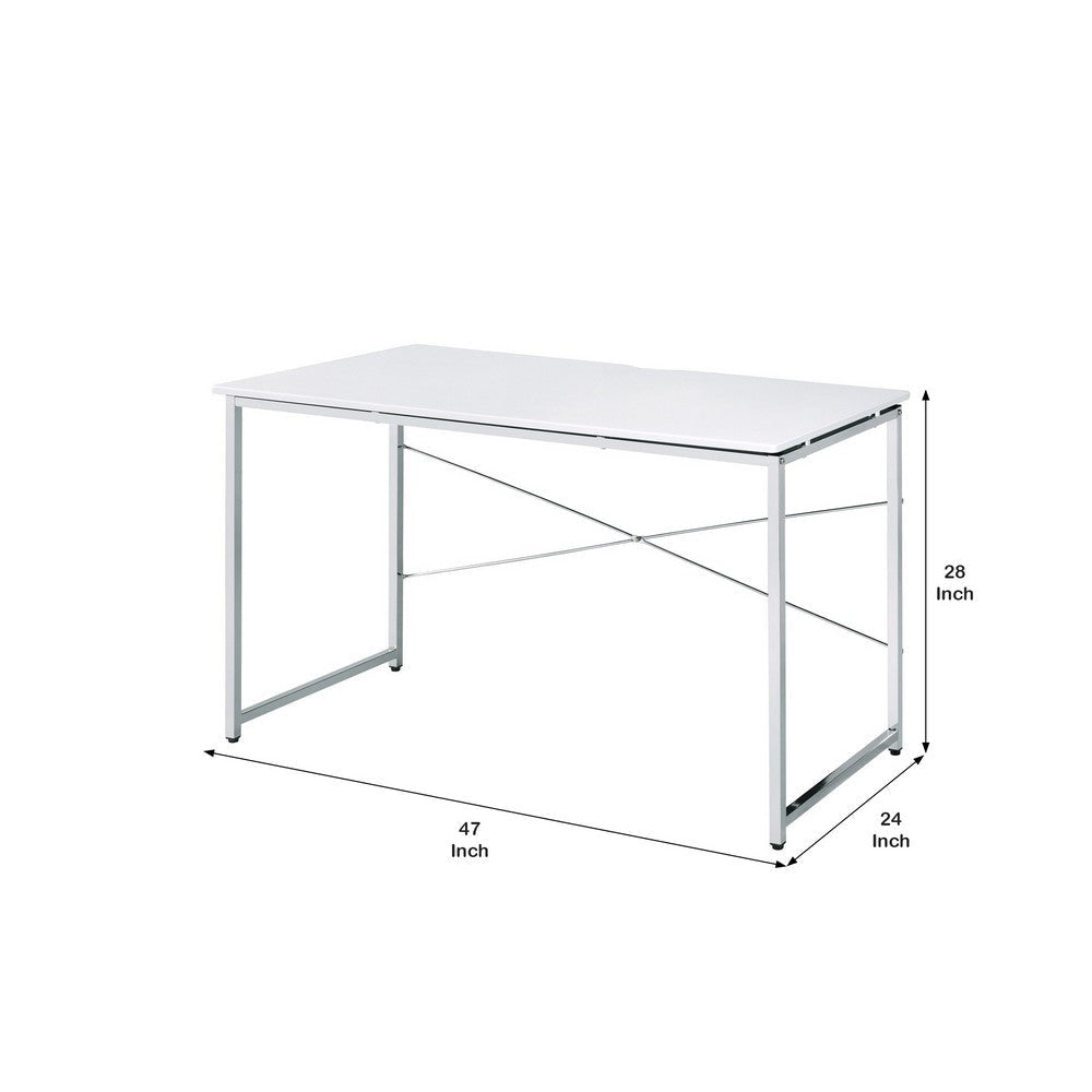 Writing Desk with X Shaped Cross Bar and Chrome Finish White By Casagear Home BM251367