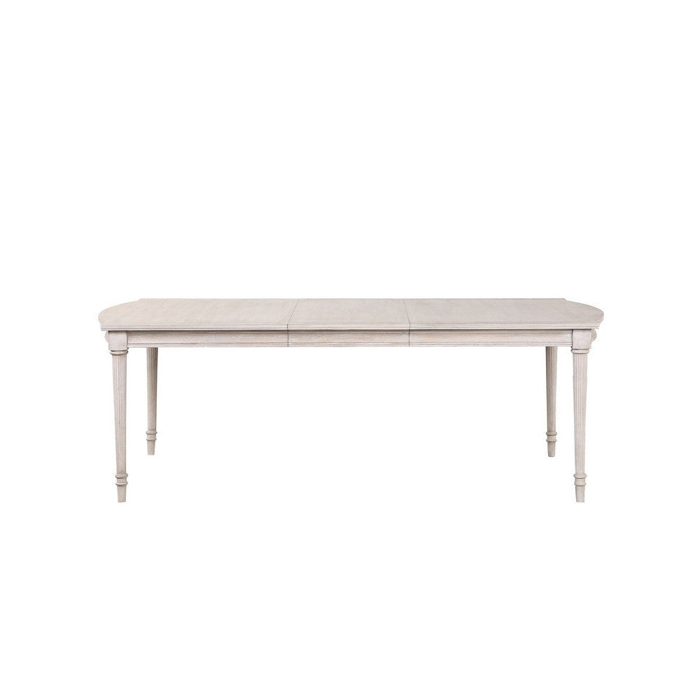 Dining Table with Leaf Extension and Reeded Legs Antique White By Casagear Home BM252299