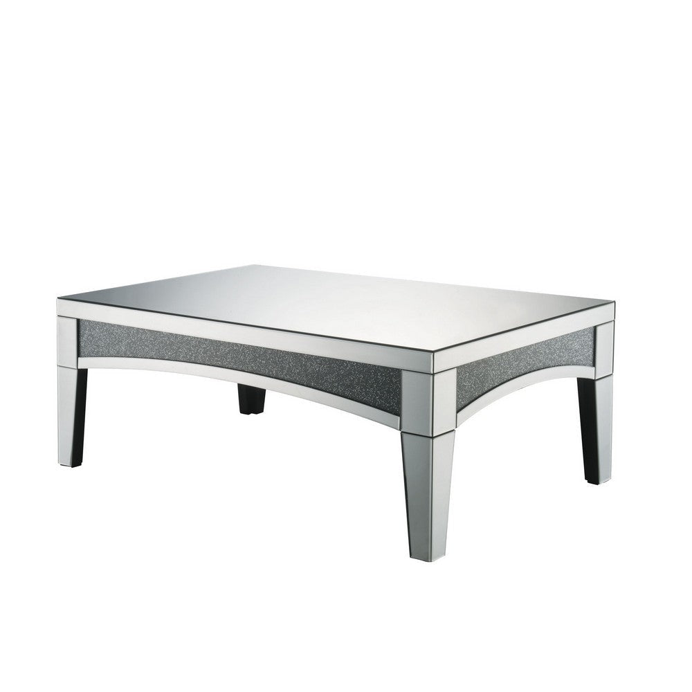 Coffee Table with Mirror Trim and Faux Stone Inlays, Silver By Casagear Home