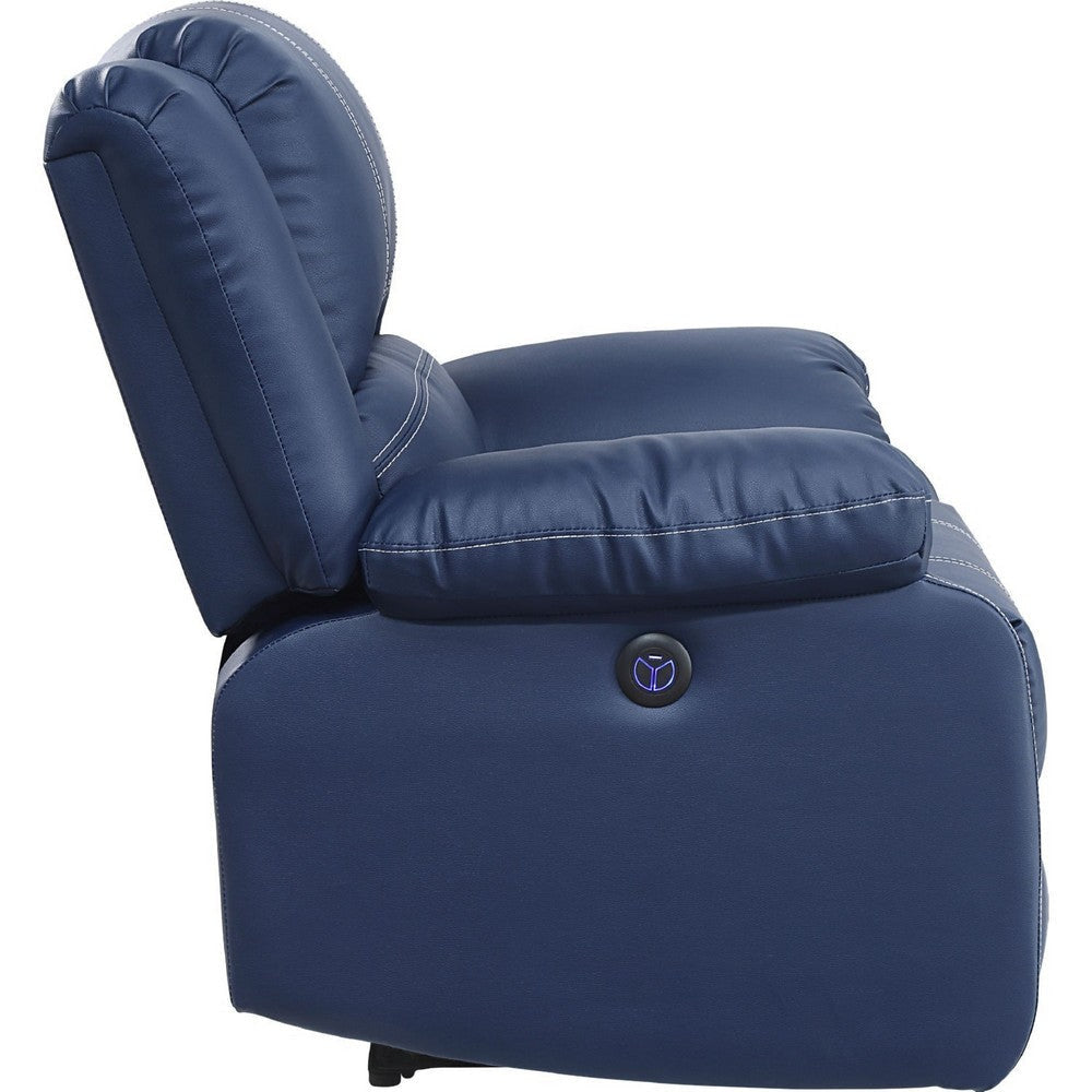 Leatherette Power Recliner Sofa with Pillow Top Armrests Blue By Casagear Home BM252365