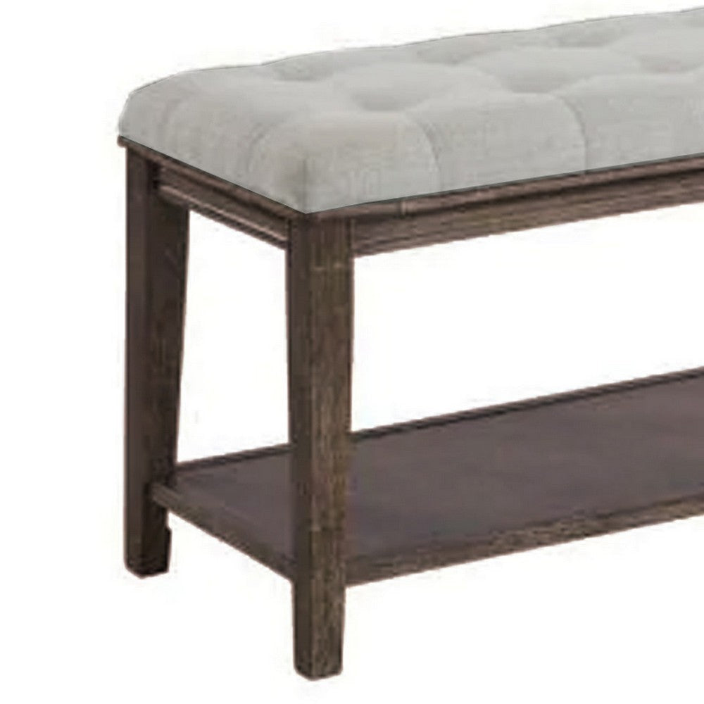 Bench with Button Tufted Seat and Open Shelf Beige By Casagear Home BM252429