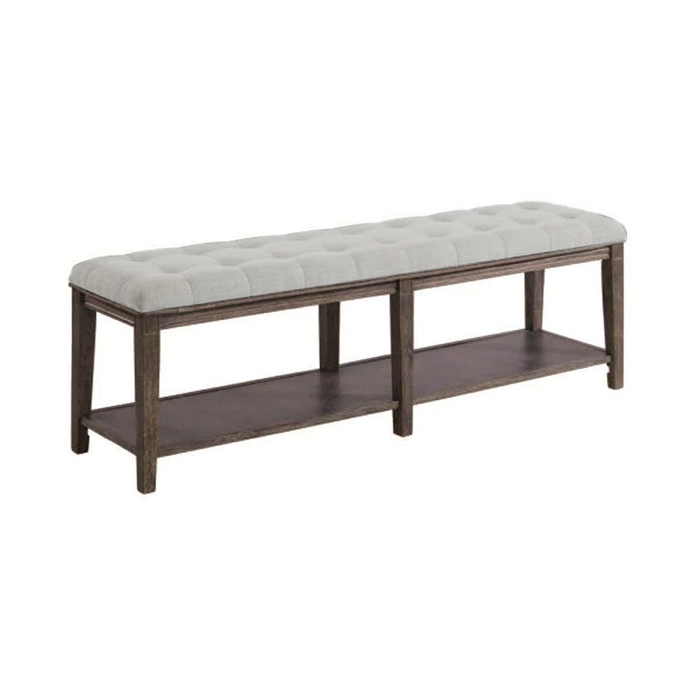 Bench with Button Tufted Seat and Open Shelf, Beige By Casagear Home