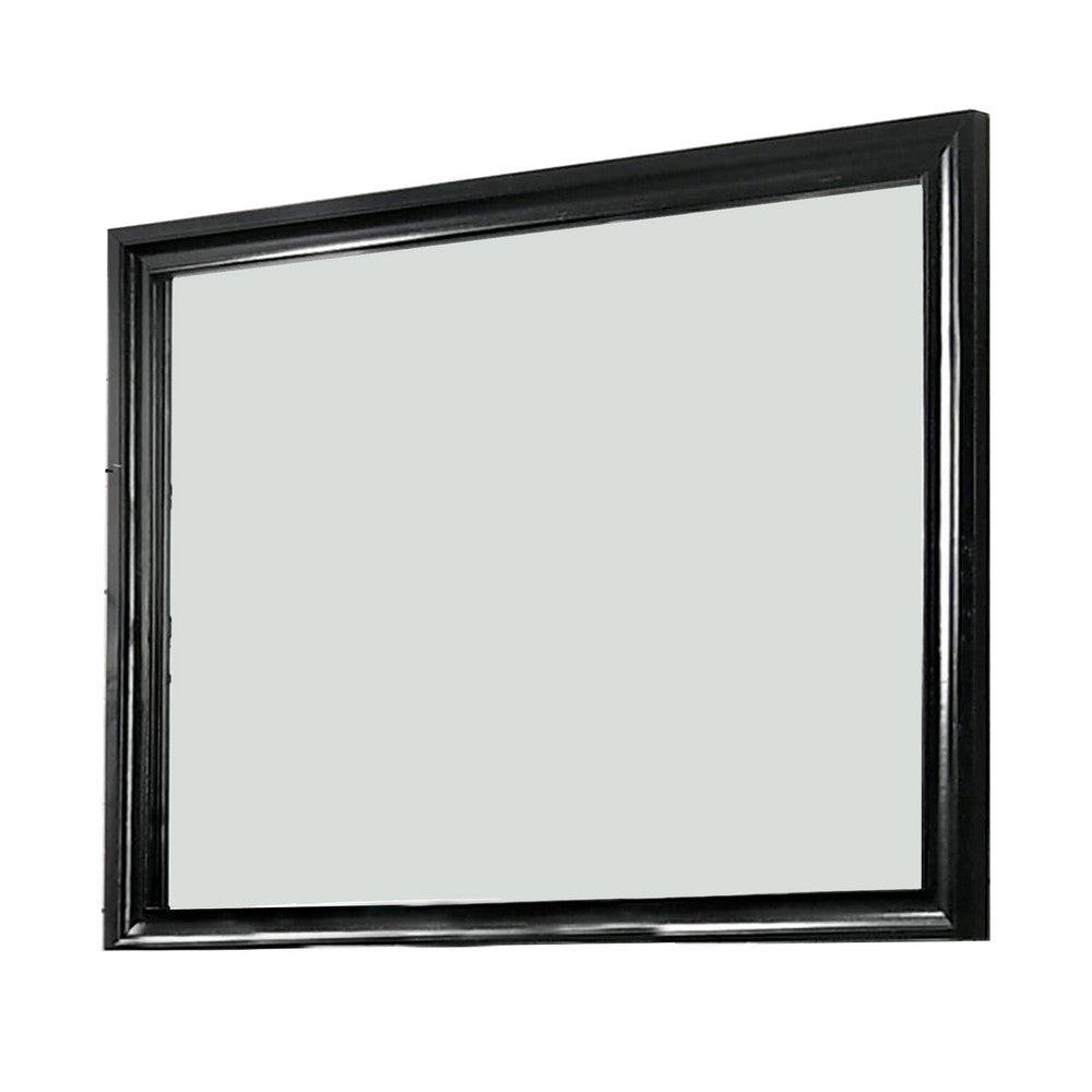 Mirror with Wooden Frame and Molded Detail, Black By Casagear Home