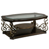 Cocktail Table with Glass Top and Scroll Accent, Brown By Casagear Home