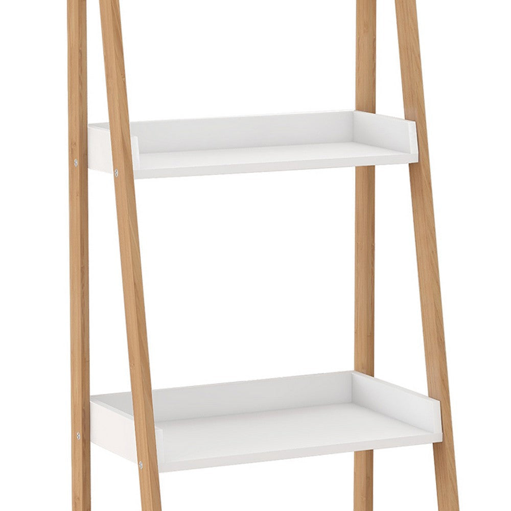 4 Tier Bookshelf with Ladder Style and Raised Edges White and Brown By Casagear Home BM252558