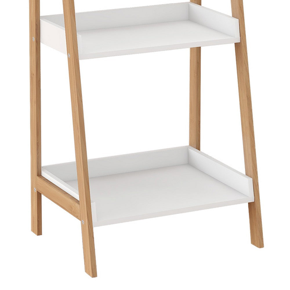 4 Tier Bookshelf with Ladder Style and Raised Edges White and Brown By Casagear Home BM252558