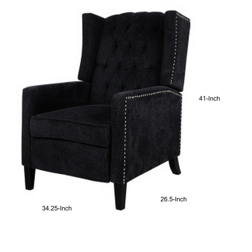 Recliner Chair with Button Tufted Pushback and Sleek Arms Black By Casagear Home BM252566