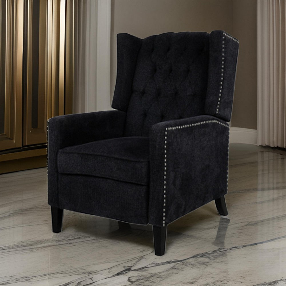 Recliner Chair with Button Tufted Pushback and Sleek Arms Black By Casagear Home BM252566