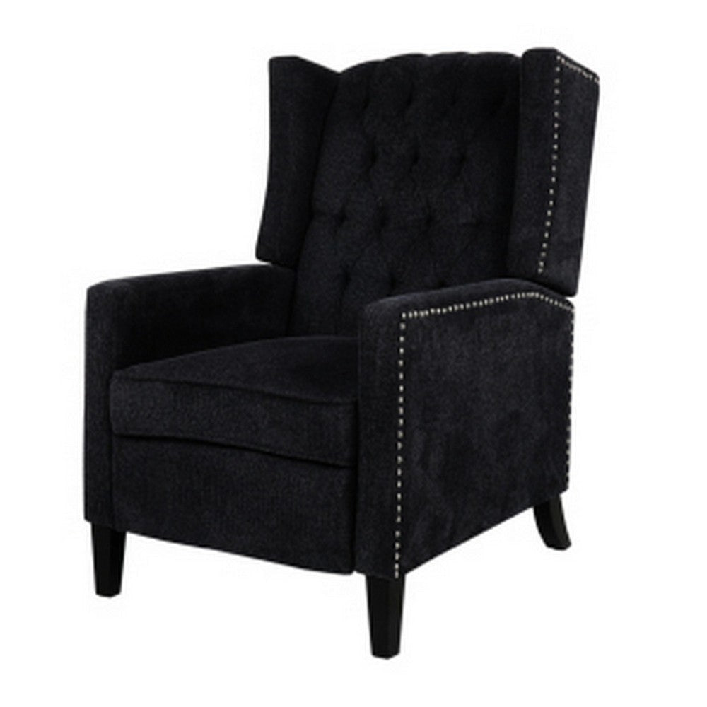 Recliner Chair with Button Tufted Pushback and Sleek Arms Black By Casagear Home BM252566