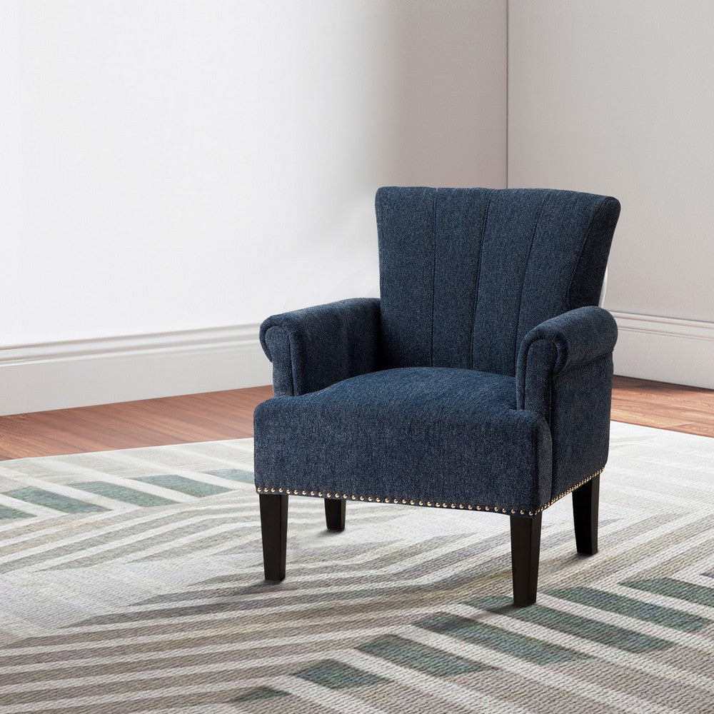 Accent Chair with Fabric Upholstery and Channel Tufting Navy Blue By Casagear Home BM252572