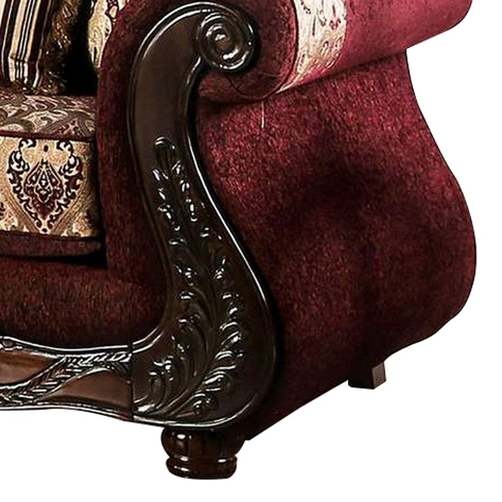 Sofa with Paisley Fabric and Ornate Details Red and Brown By Casagear Home BM252816