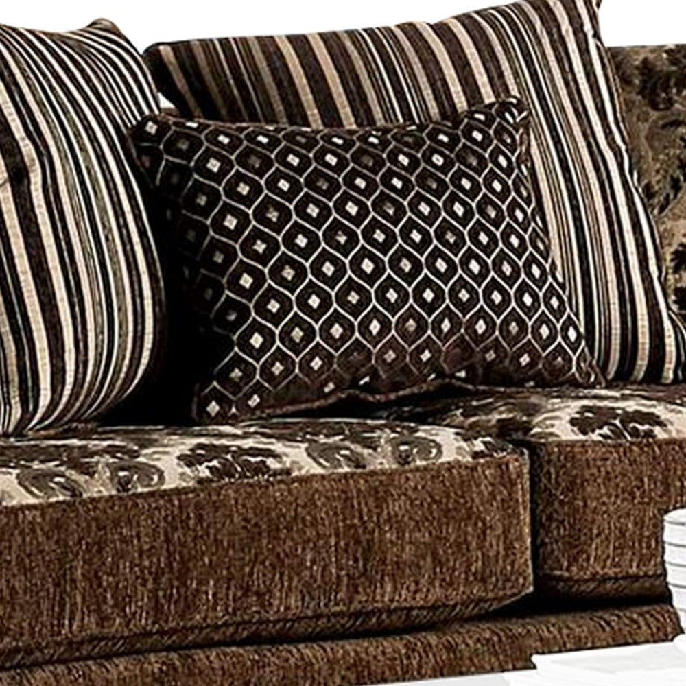 Sofa with Damask Pattern and Rolled Arms Brown By Casagear Home BM252979