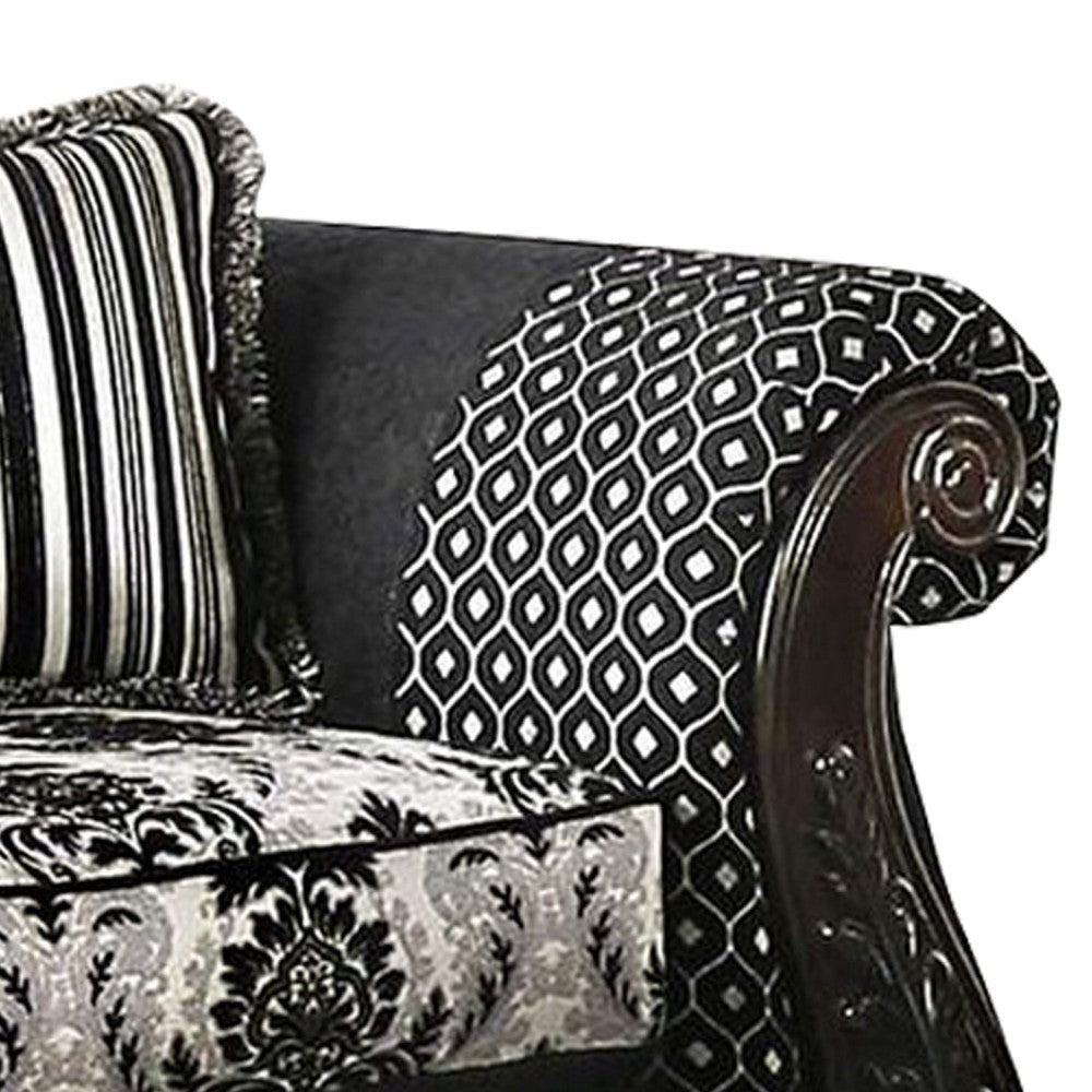 Loveseat with Scalloped Crown Top Back and Damask Pattern Gray By Casagear Home BM252982