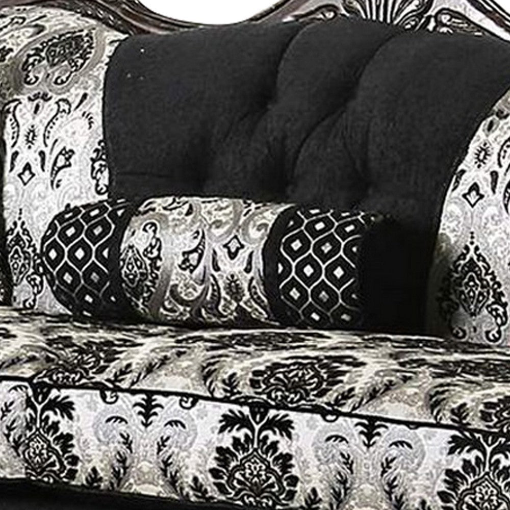 Sofa with Scalloped Crown Top Back and Damask Pattern Gray By Casagear Home BM252983