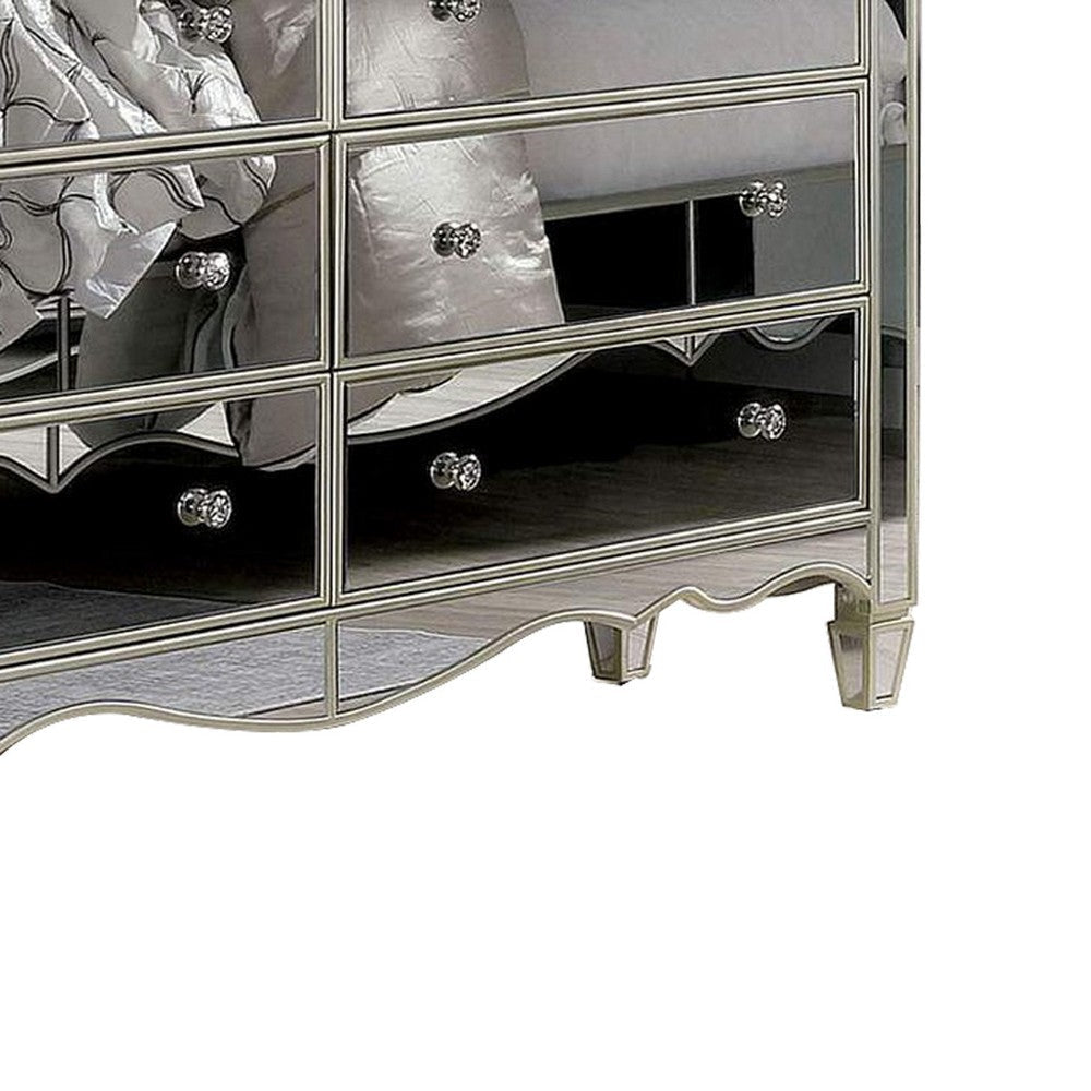 Dresser with Crystal Knobs and Mirror Panels Silver By Casagear Home BM253005