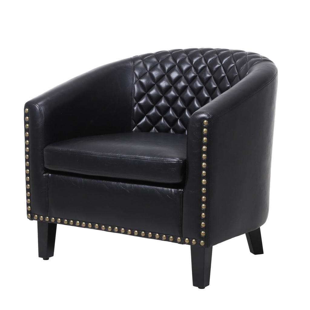 Leatherette Accent Chair with Nailhead Trim and Diamond Stitch Black By Casagear Home BM261572