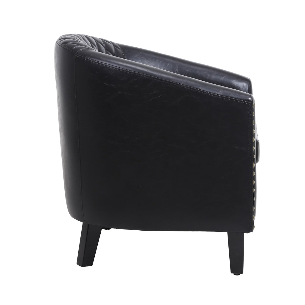 Leatherette Accent Chair with Nailhead Trim and Diamond Stitch Black By Casagear Home BM261572