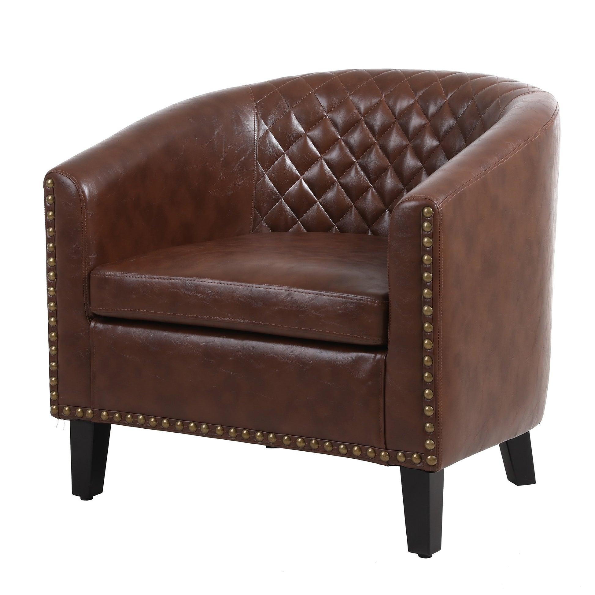 Leatherette Accent Chair with Nailhead Trim and Diamond Stitch Brown By Casagear Home BM261573