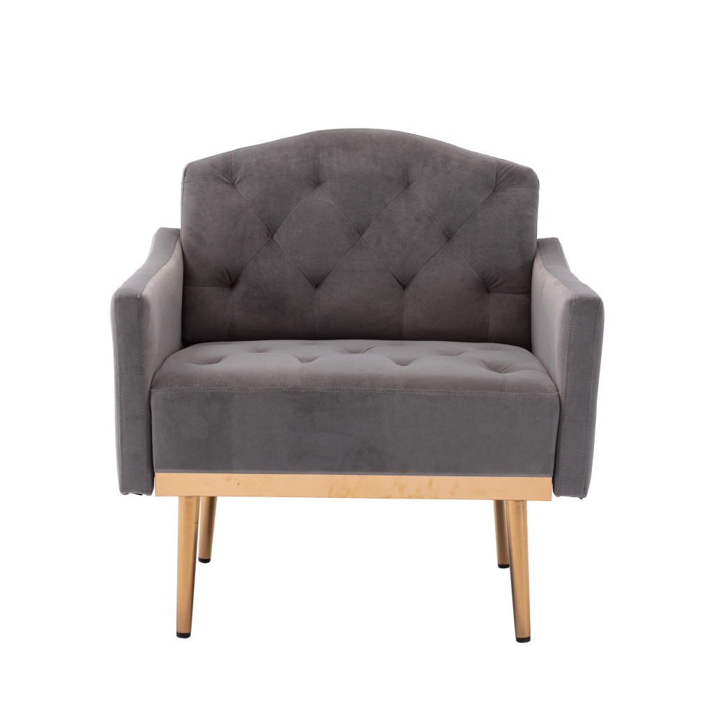 Accent Chair with Tufted Stitching Details and Metal Legs Gray and Gold By Casagear Home BM261578