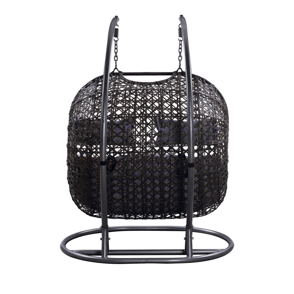 Patio Swing Chair with Tubular Stand and Wicker Weaving Black By Casagear Home BM261732