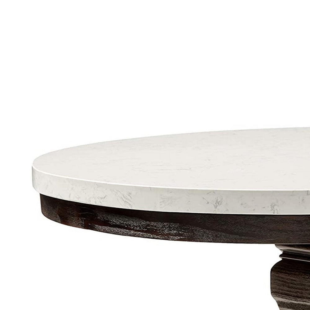 Dining Table with Marble Top and Pedestal Base White and Gray By Casagear Home BM261768