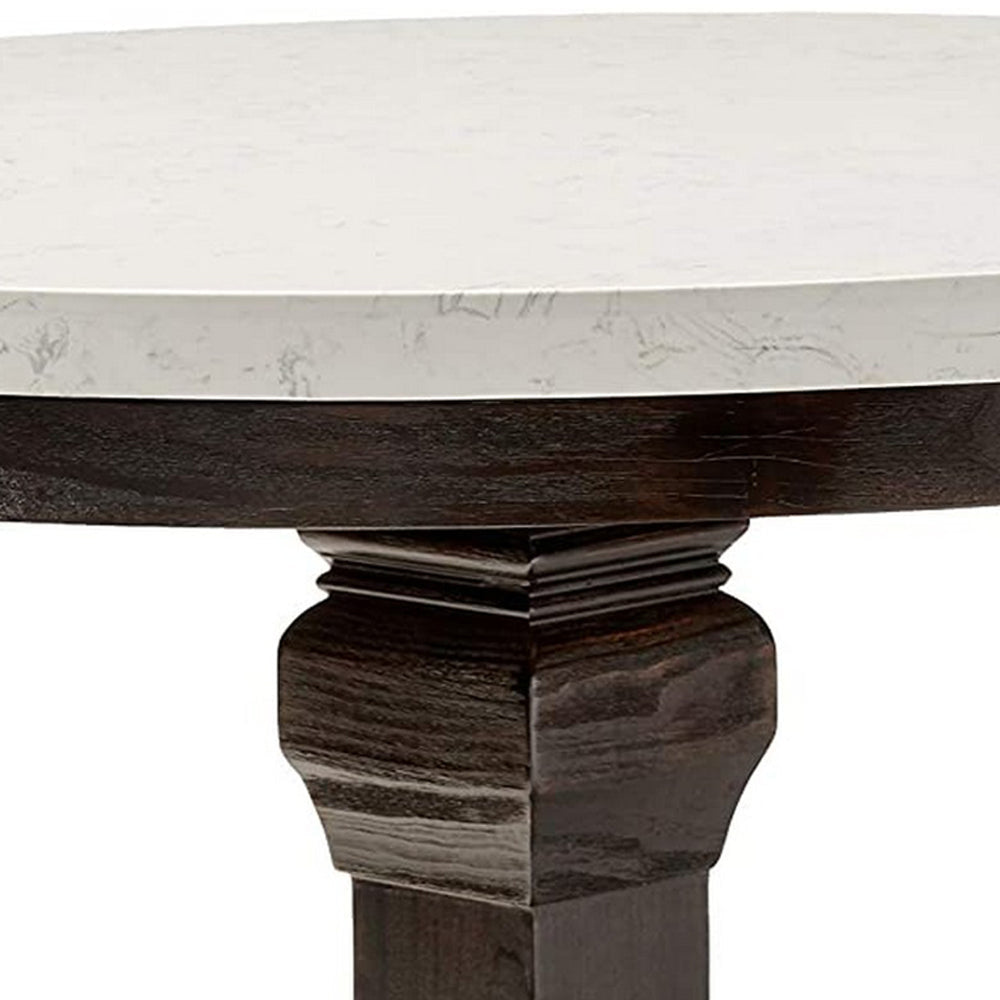 Dining Table with Marble Top and Pedestal Base White and Gray By Casagear Home BM261768