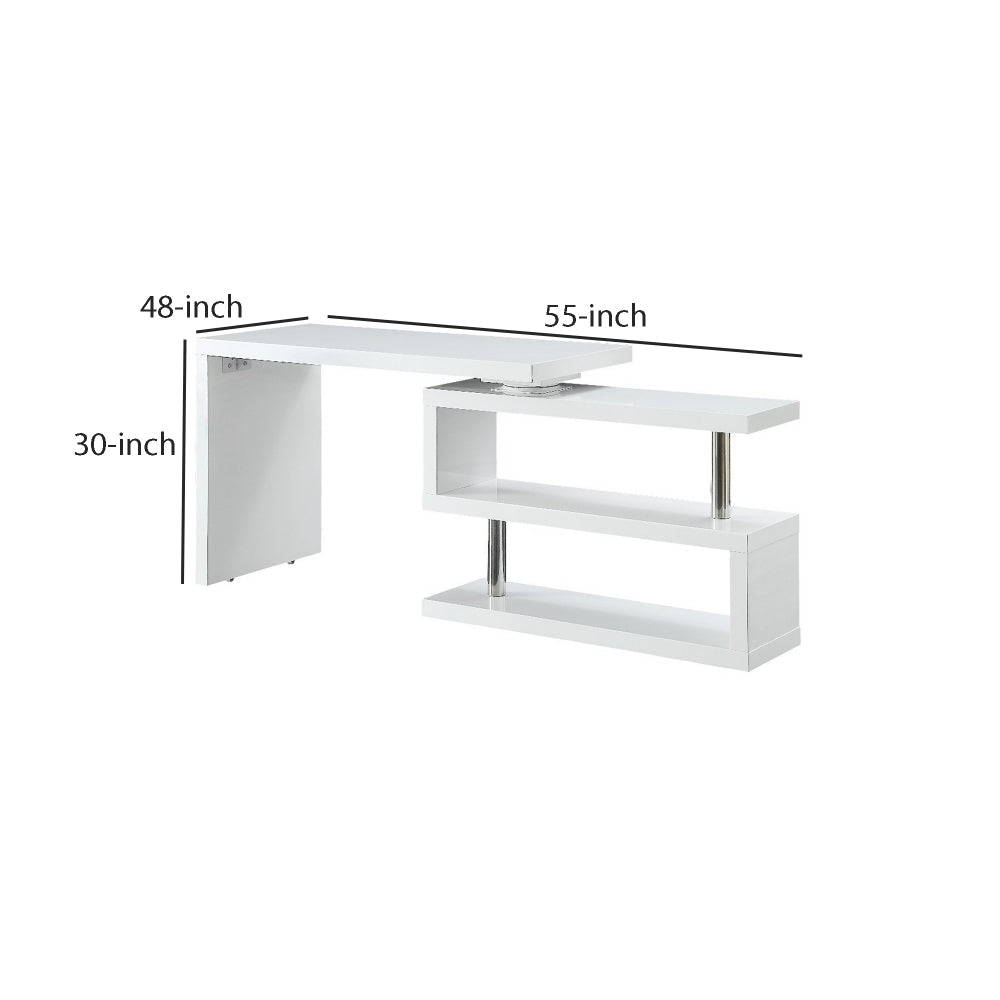 48 Inch Writing Desk with Swivel Open Shelf White By Casagear Home BM262108