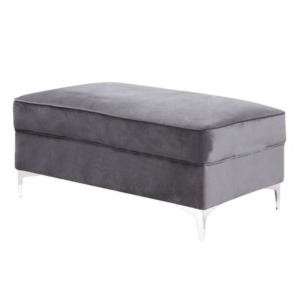 Ottoman with Cushioned Seat and Angled Metal Feet, Gray By Casagear Home