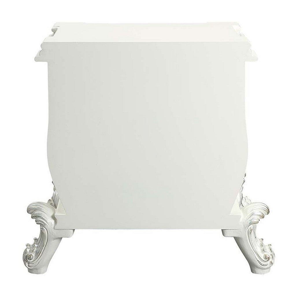 Nightstand with Ornate Floral Accent and 3 Drawers Antique White By Casagear Home BM262125