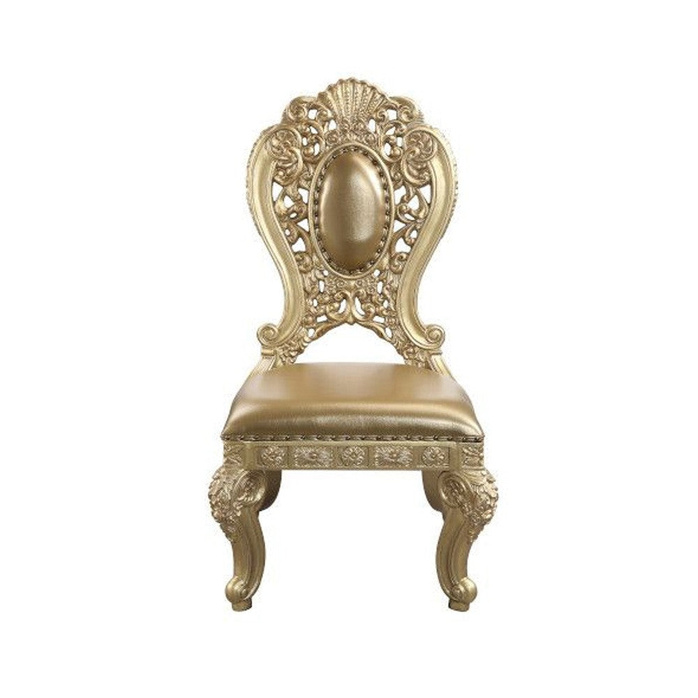 Side Chair with Scroll Crown Back and Ornate Motifs Set of 2 Gold By Casagear Home BM262153