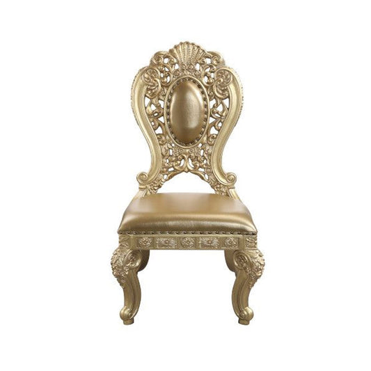 Side Chair with Scroll Crown Back and Ornate Motifs, Set of 2, Gold By Casagear Home