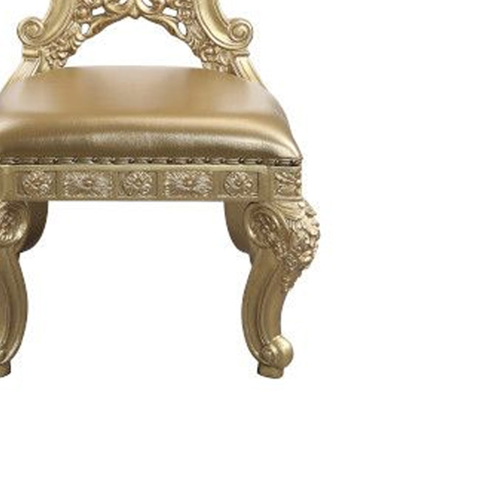 Side Chair with Scroll Crown Back and Ornate Motifs Set of 2 Gold By Casagear Home BM262153