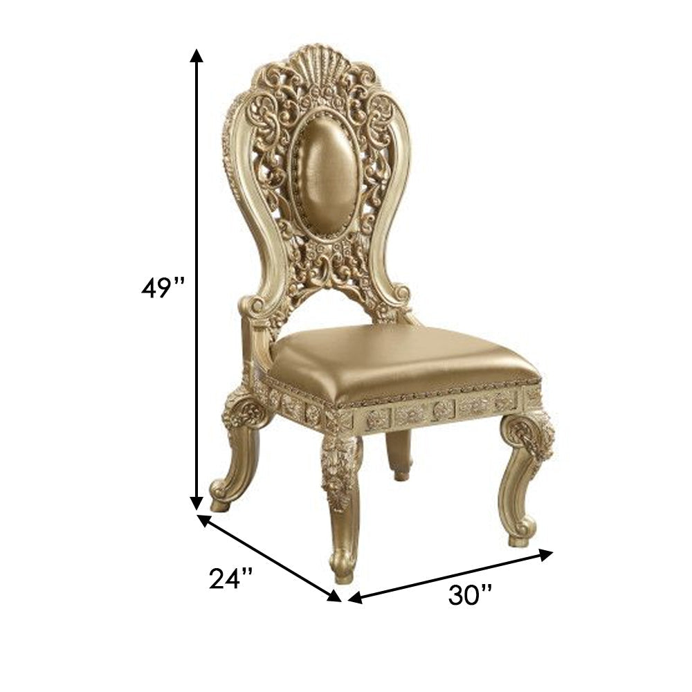 Side Chair with Scroll Crown Back and Ornate Motifs Set of 2 Gold By Casagear Home BM262153