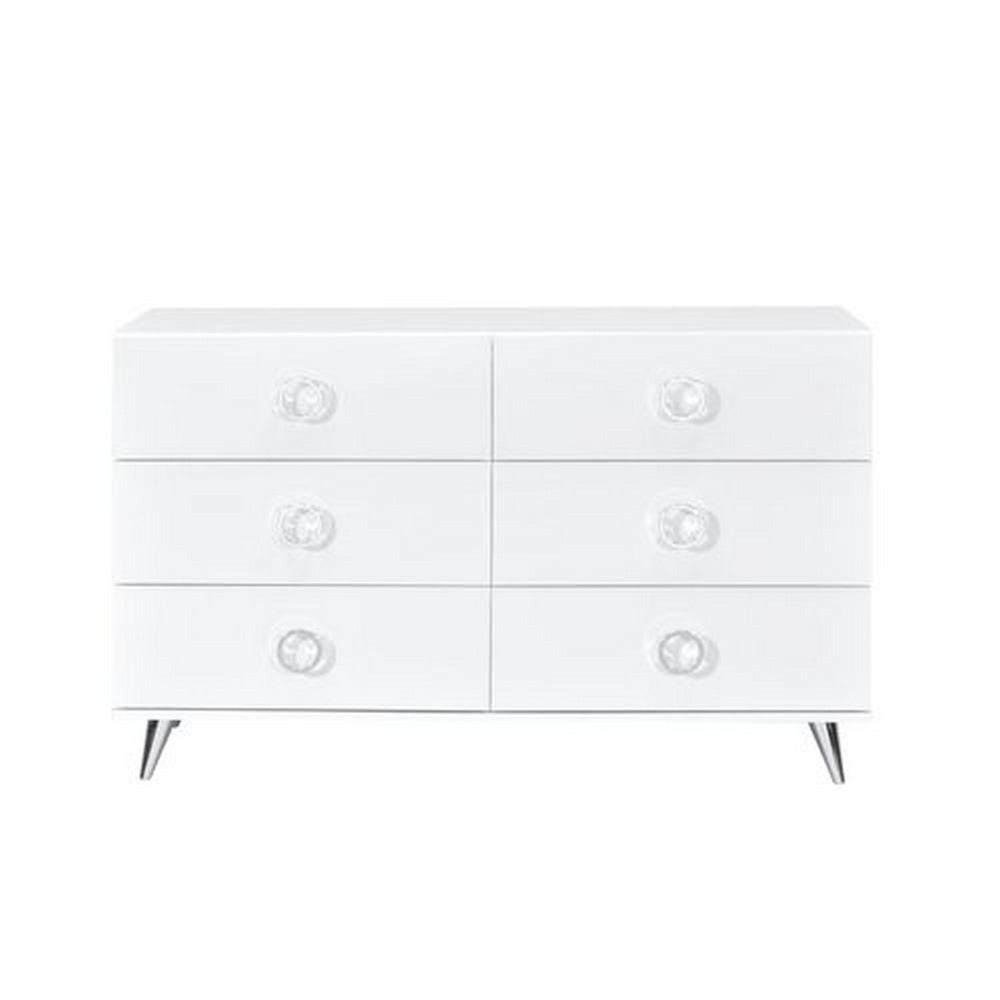 Dresser with 6 Drawers and Angled Metal Feet White By Casagear Home BM262175