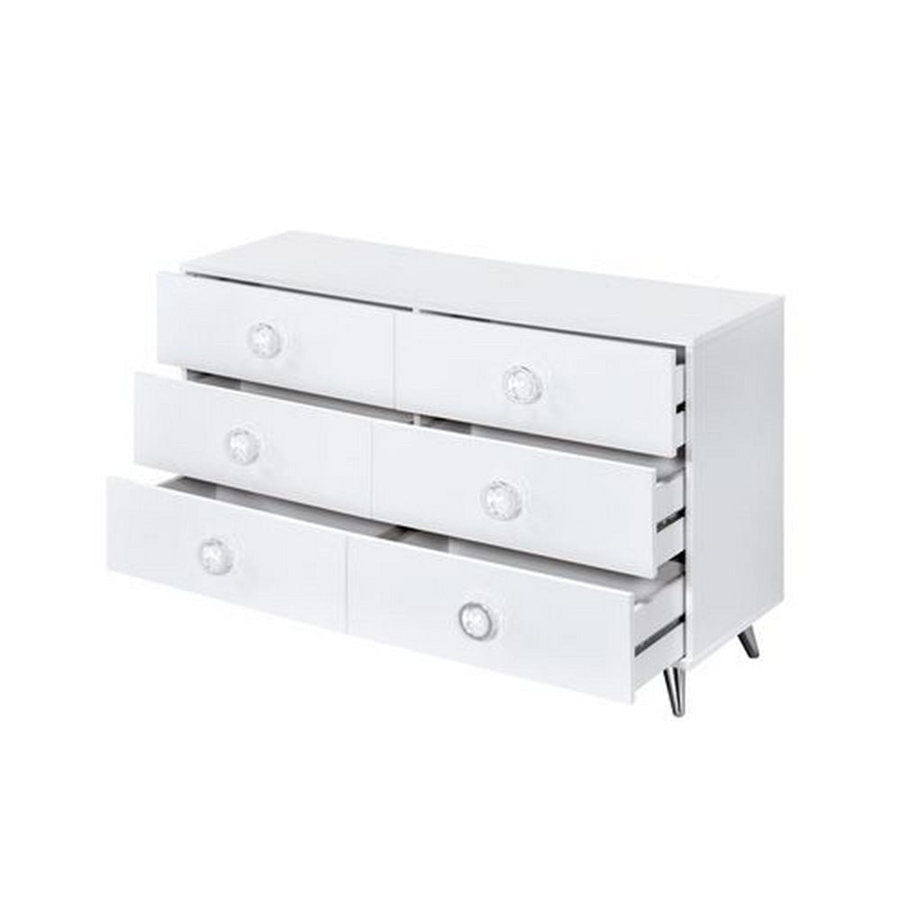 Dresser with 6 Drawers and Angled Metal Feet White By Casagear Home BM262175