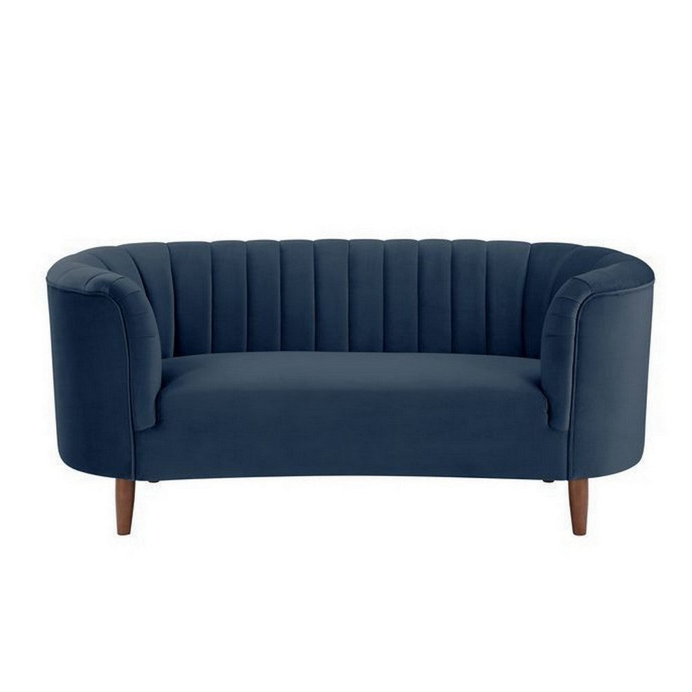 Loveseat with Vertical Channel Tufting and Curved Design Blue By Casagear Home BM262211