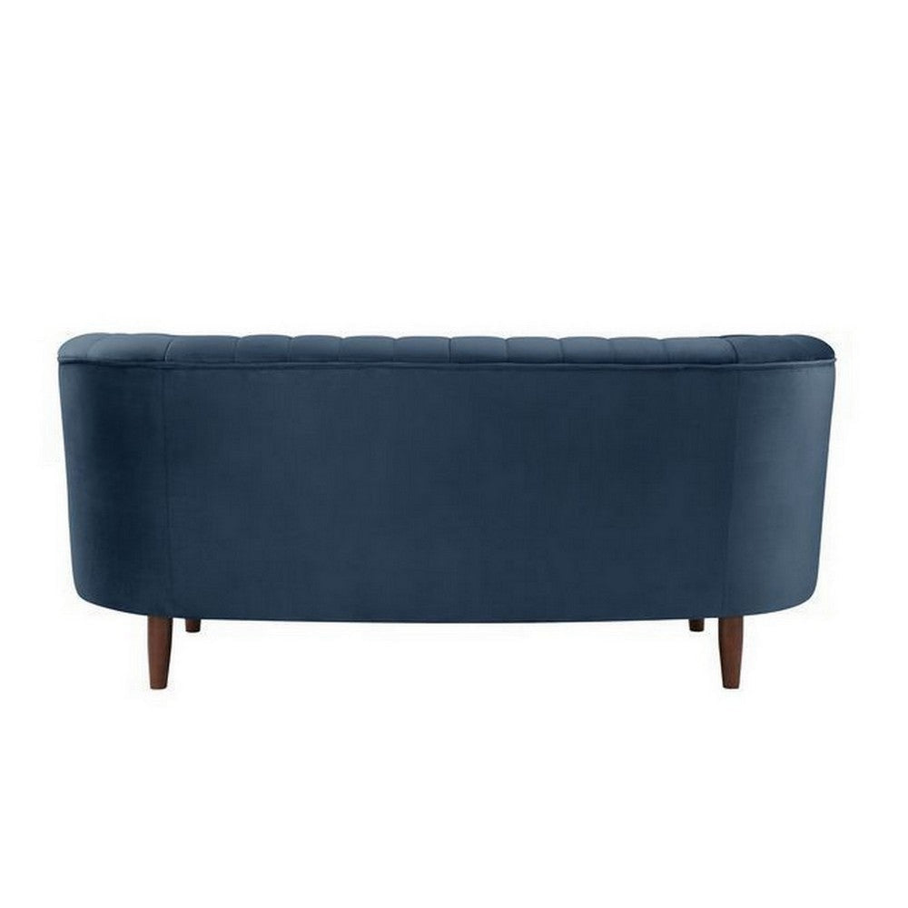 Loveseat with Vertical Channel Tufting and Curved Design Blue By Casagear Home BM262211