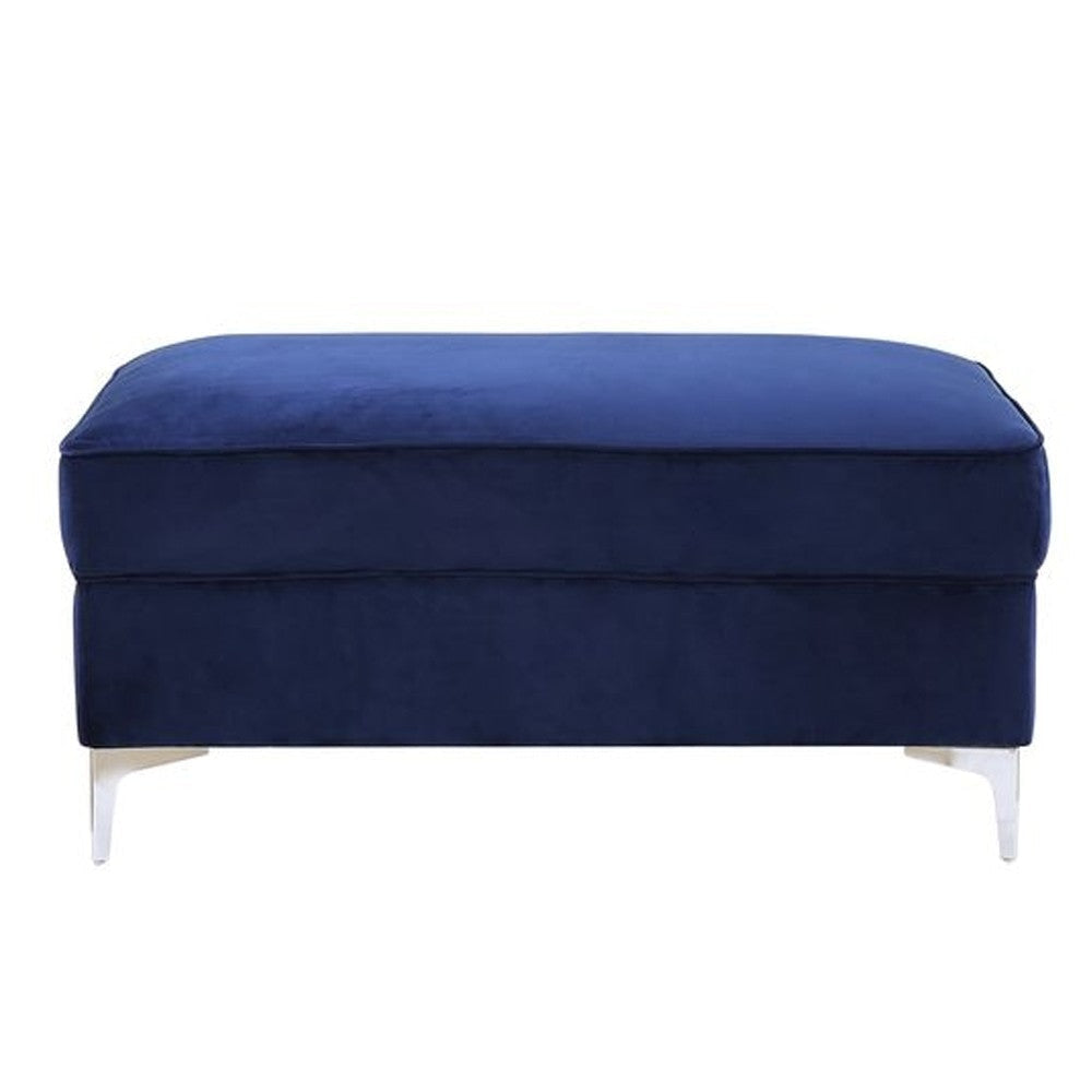 Ottoman with Cushioned Seat and Angled Metal Feet Blue By Casagear Home BM262214