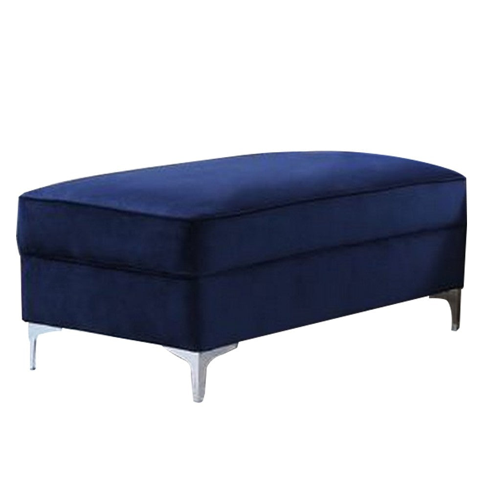 Ottoman with Cushioned Seat and Angled Metal Feet Blue By Casagear Home BM262214