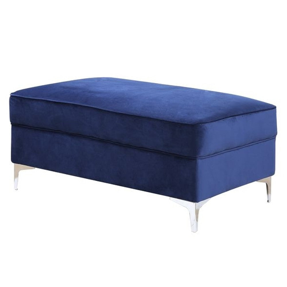 Ottoman with Cushioned Seat and Angled Metal Feet, Blue By Casagear Home